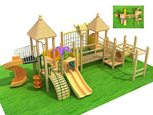 Nuevo diseño de la serie de madera de juegos al aire libre con toboganes TQ-MT502