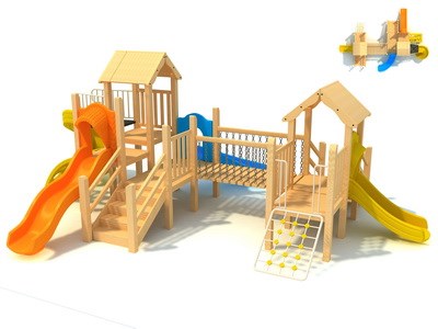 Moderna serie de juegos de madera comercial con toboganes TQ-MT533